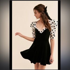 NWT 2x For Love And Lemons Dolly Black and White Polka Dot Dress